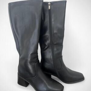 Women’s Black Knee High Square Toe Block Heel Boots Size 8.5